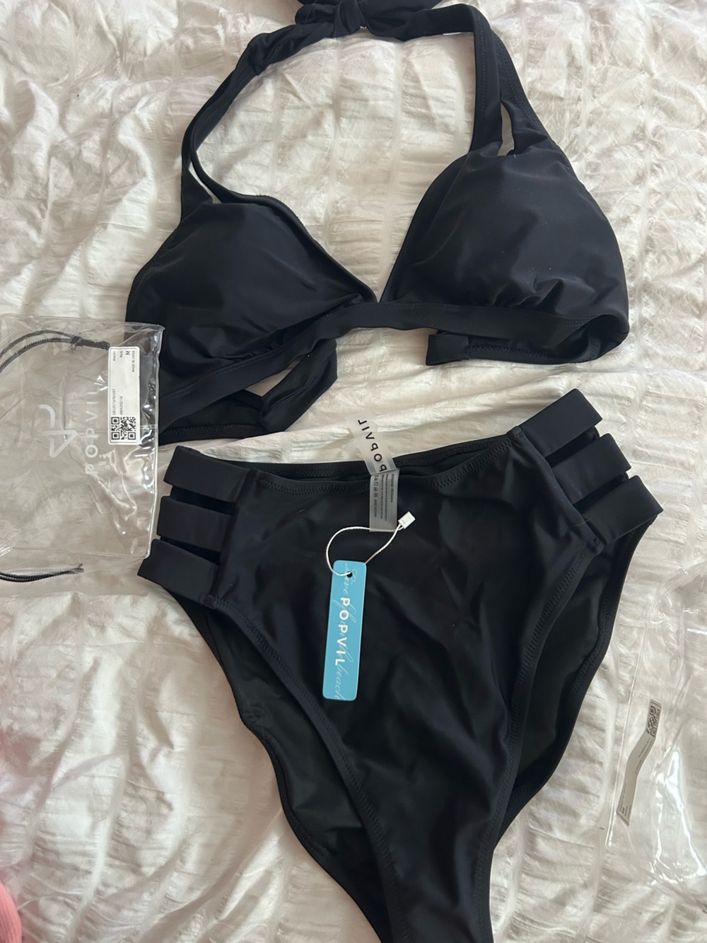 POPVIL Black High-Waist Strappy Women’s Bikini Set